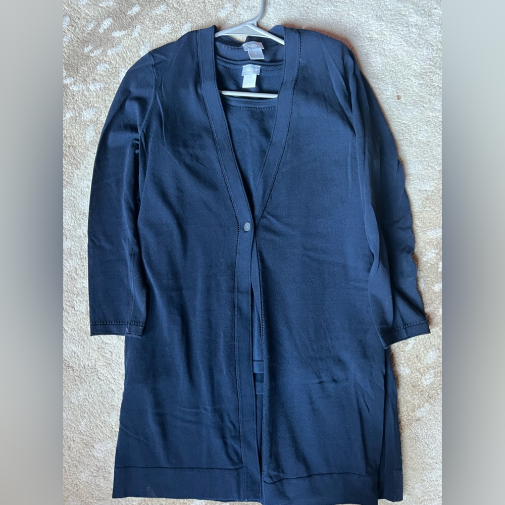 Chicos Navy shell and long cardigan set Chico’s size 0 (regular 6)
